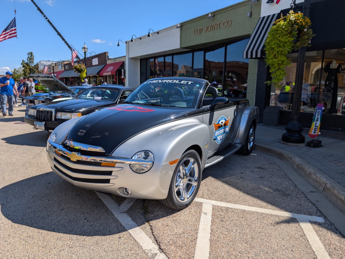 Red Corvette C1 in front of Raue Center for the Arts